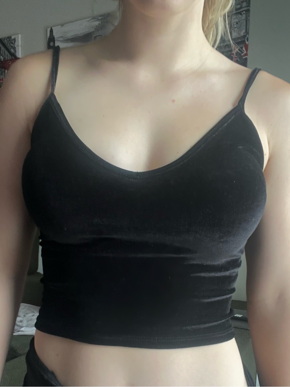 Brandy Melville Black Velvet Spaghetti Strap Crop Cami